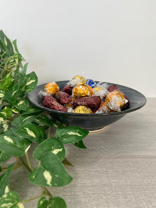 Dark Blue Bowl with Carved Vine