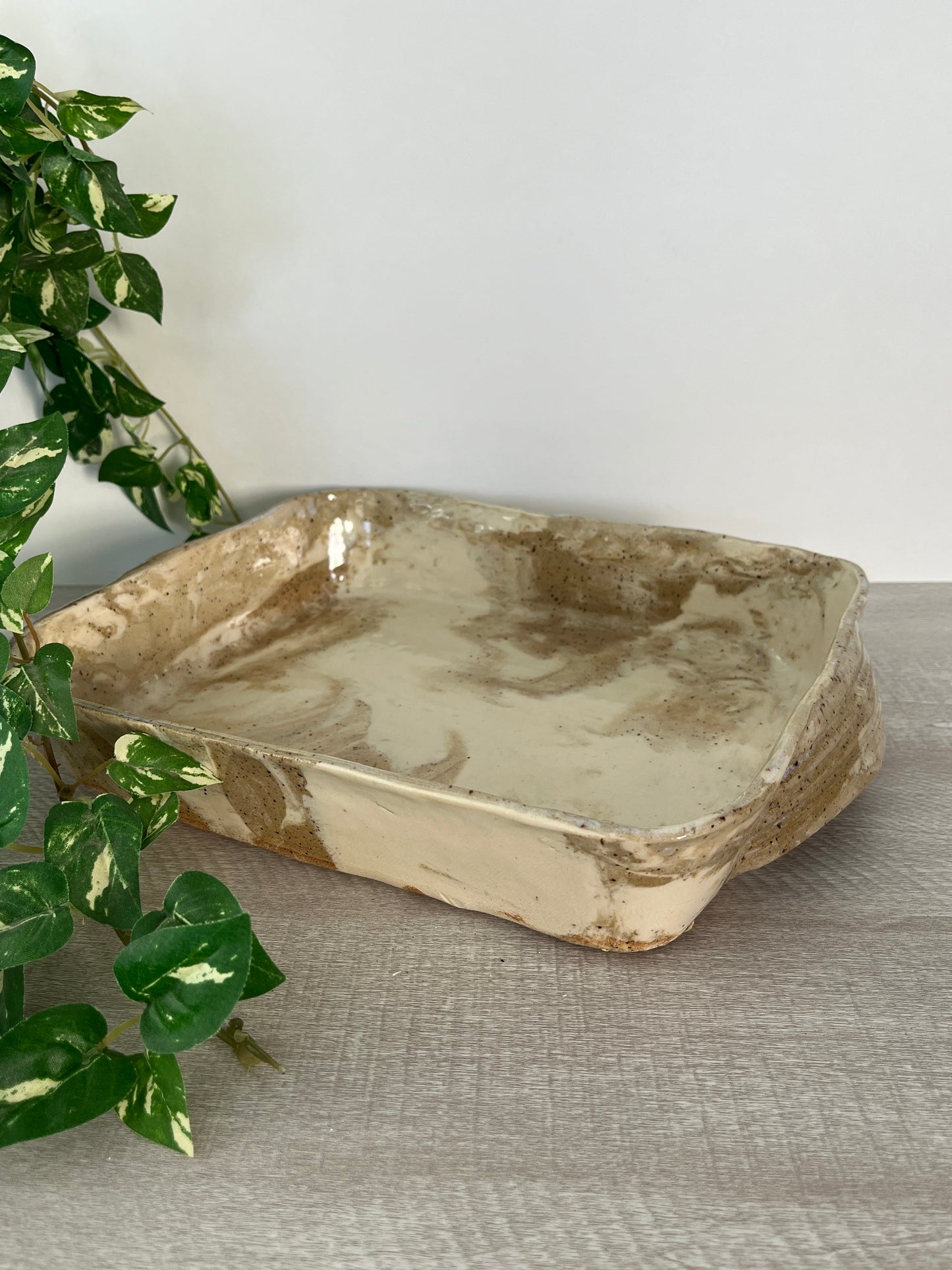 Cream and Brown Tray with handles